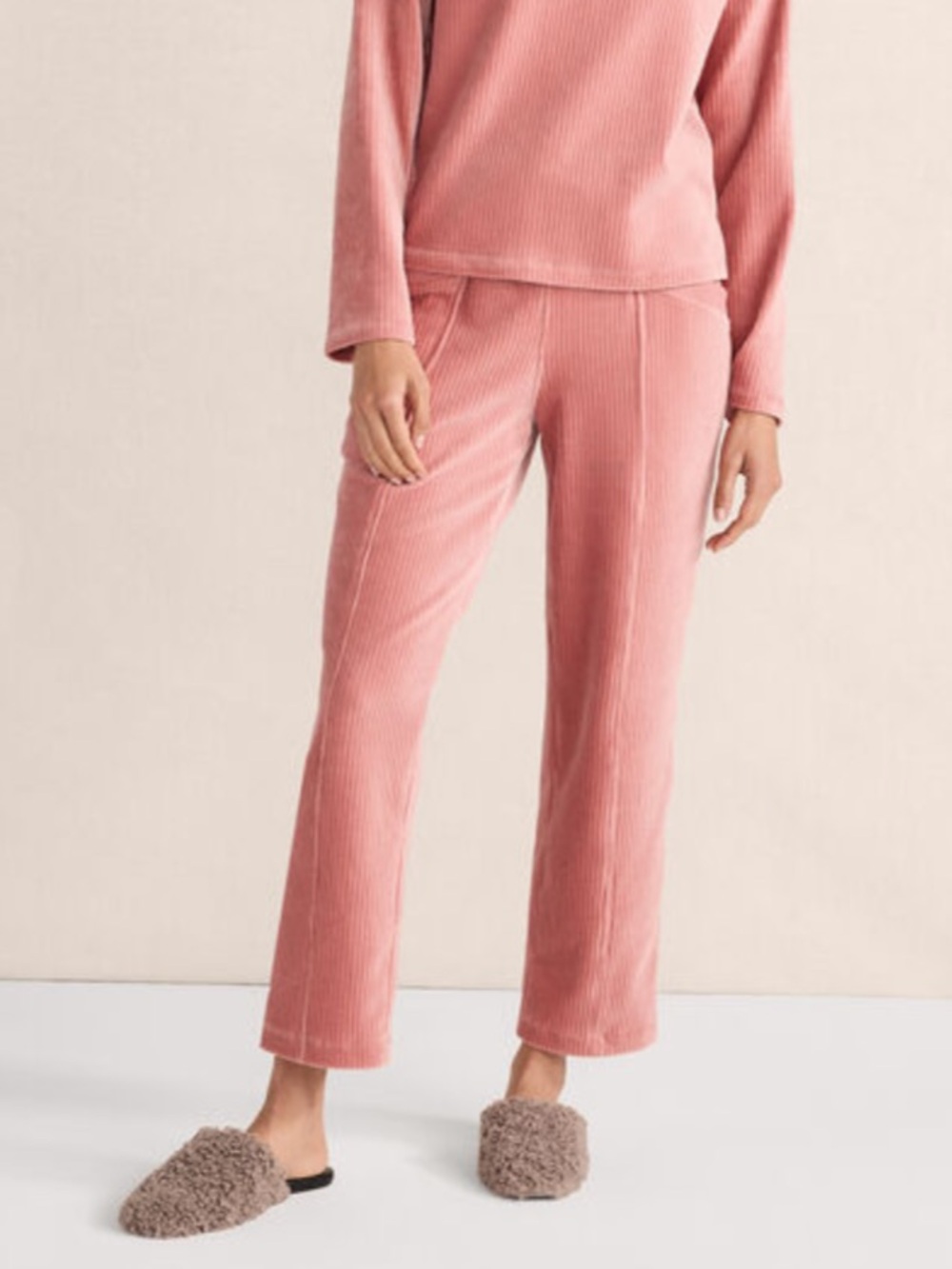Haven Well Within Women L Pink Corduroy Velour Drawstring Cropped Pants NWOT